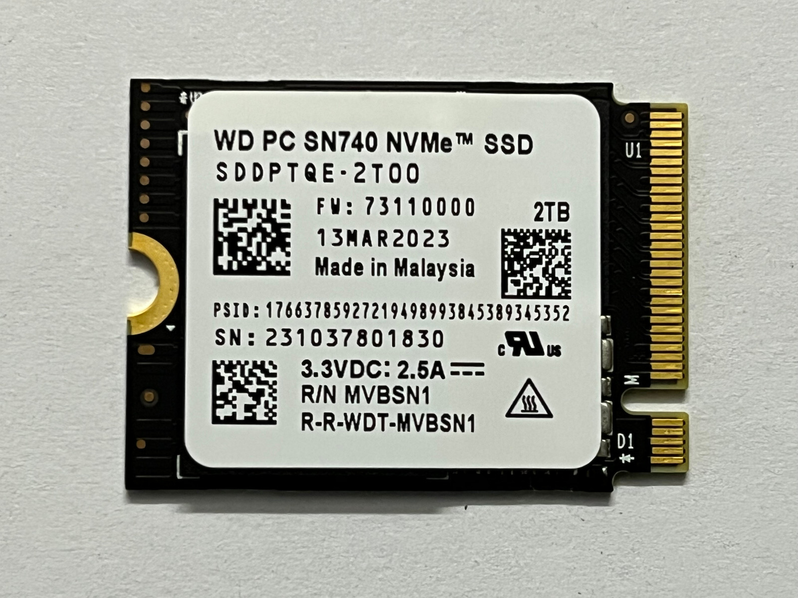 【未使用】 WD SN740 2TB SSD PCIe NVMe 2230 WD 2TB M.2 2230 SSD NVMe PCIe4x4 PC SN740 For Steam Deck