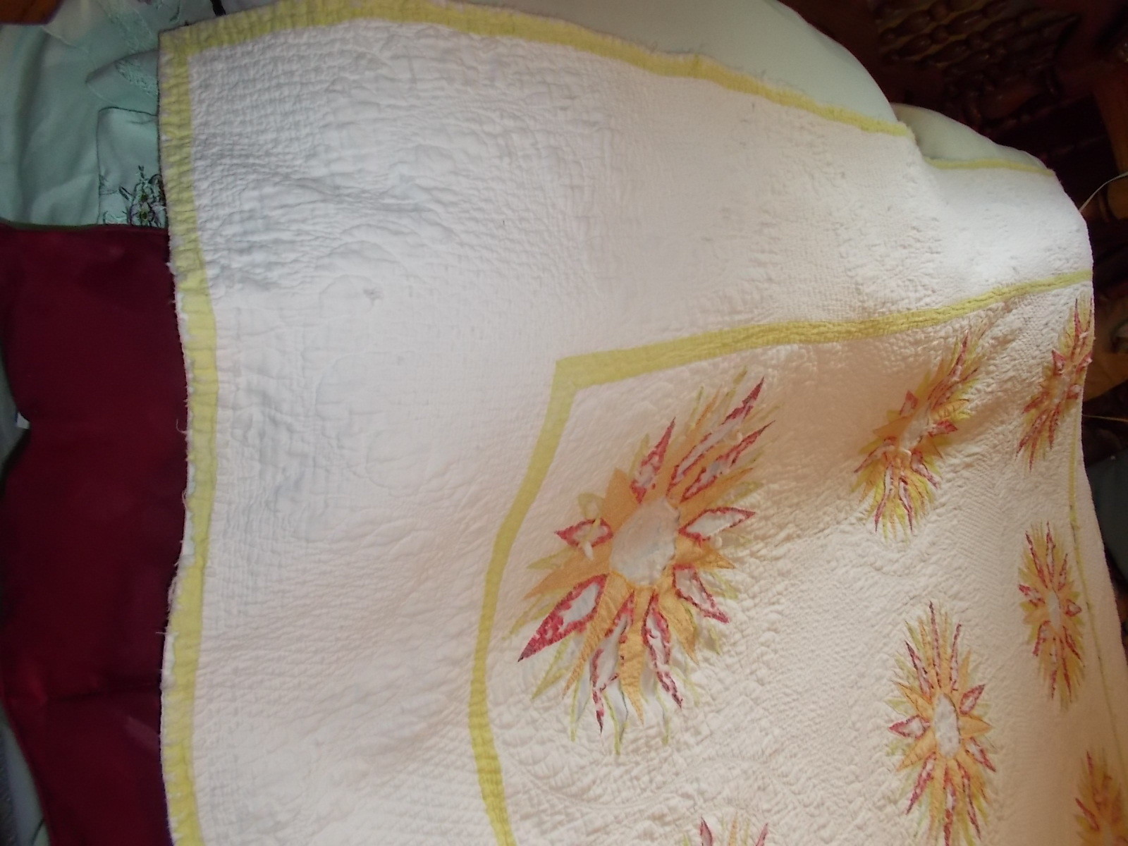 Vintage/Antique Bright Starbrust Design Crafted Hand Appliqued Quilted 78