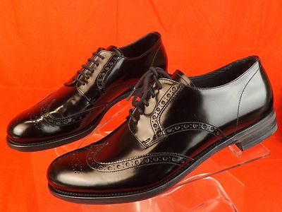 Pre-owned Prada 2ee061 Black Patent Leather Lace Up Wingtip Perforated Oxfords 10 11