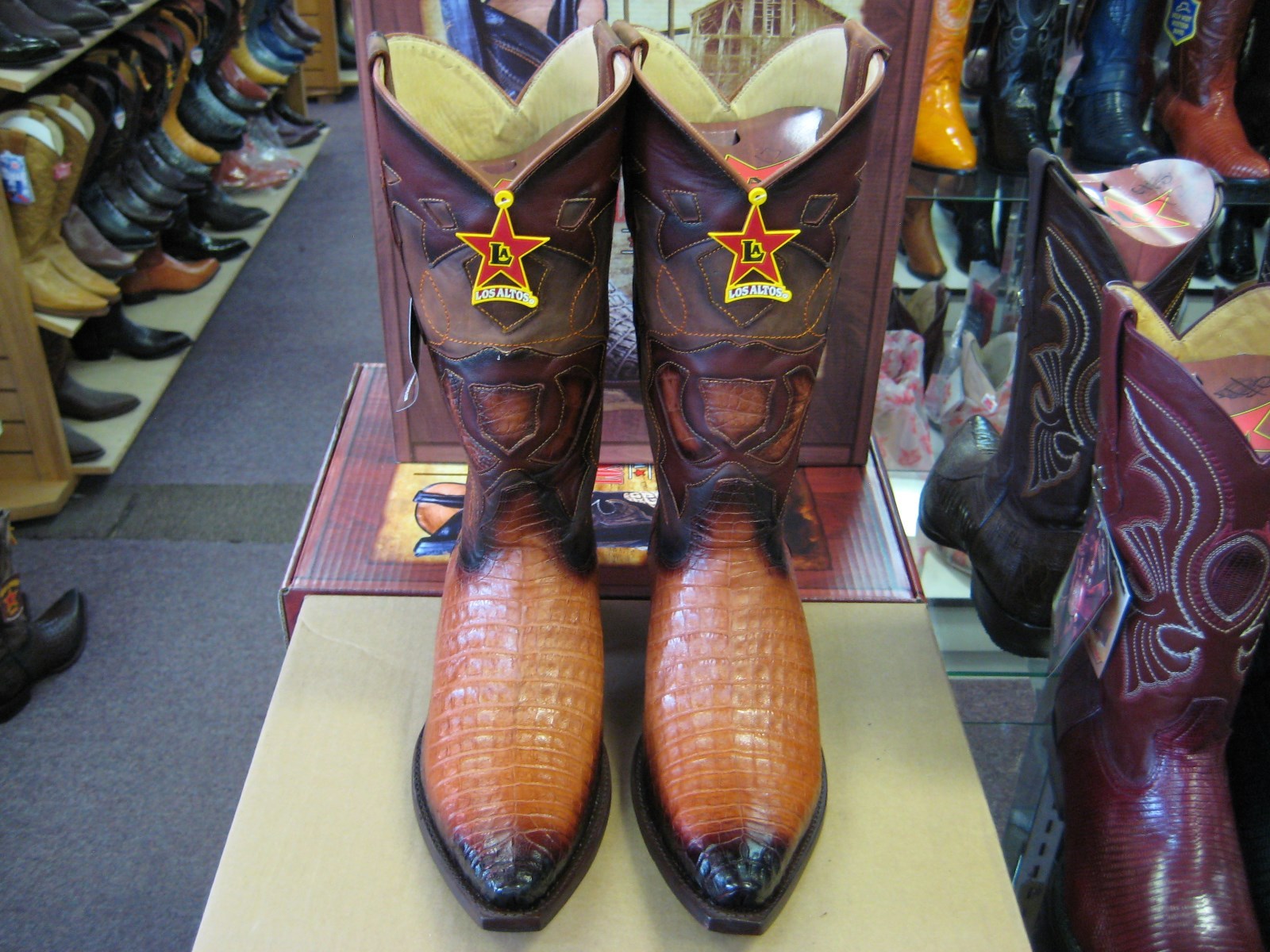 Pre-owned Los Altos Boots Los Altos Cognac Genuine Snip Toe Crocodile Western Cowboy Boot (ee) 9e28257 In Brown