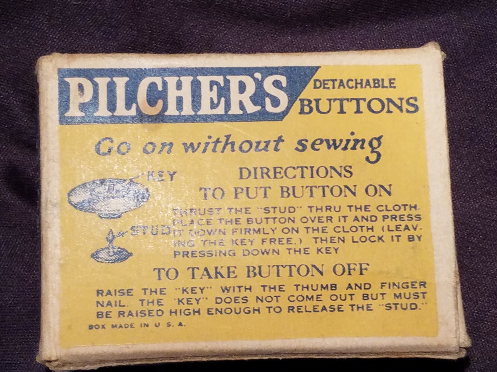 Box of Pilchers Bachelor Buttons Large Size Black Color Made in USA Collectible