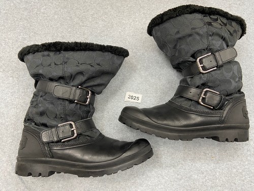 VTG Coach sz 9 Signature Monogram Logo Boots BRN leather BLK