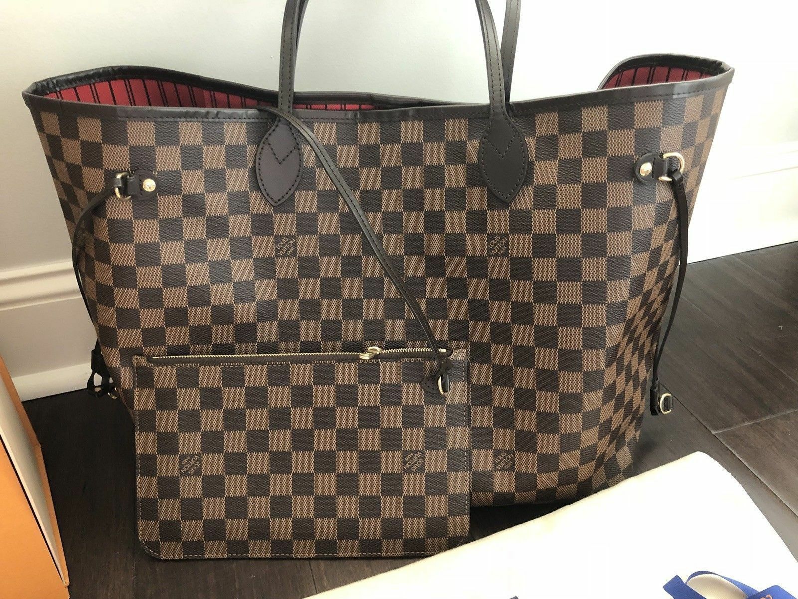 LOUIS VUITTON Neverfull GM Damier Ebene Tote Hand Bag & Pochette