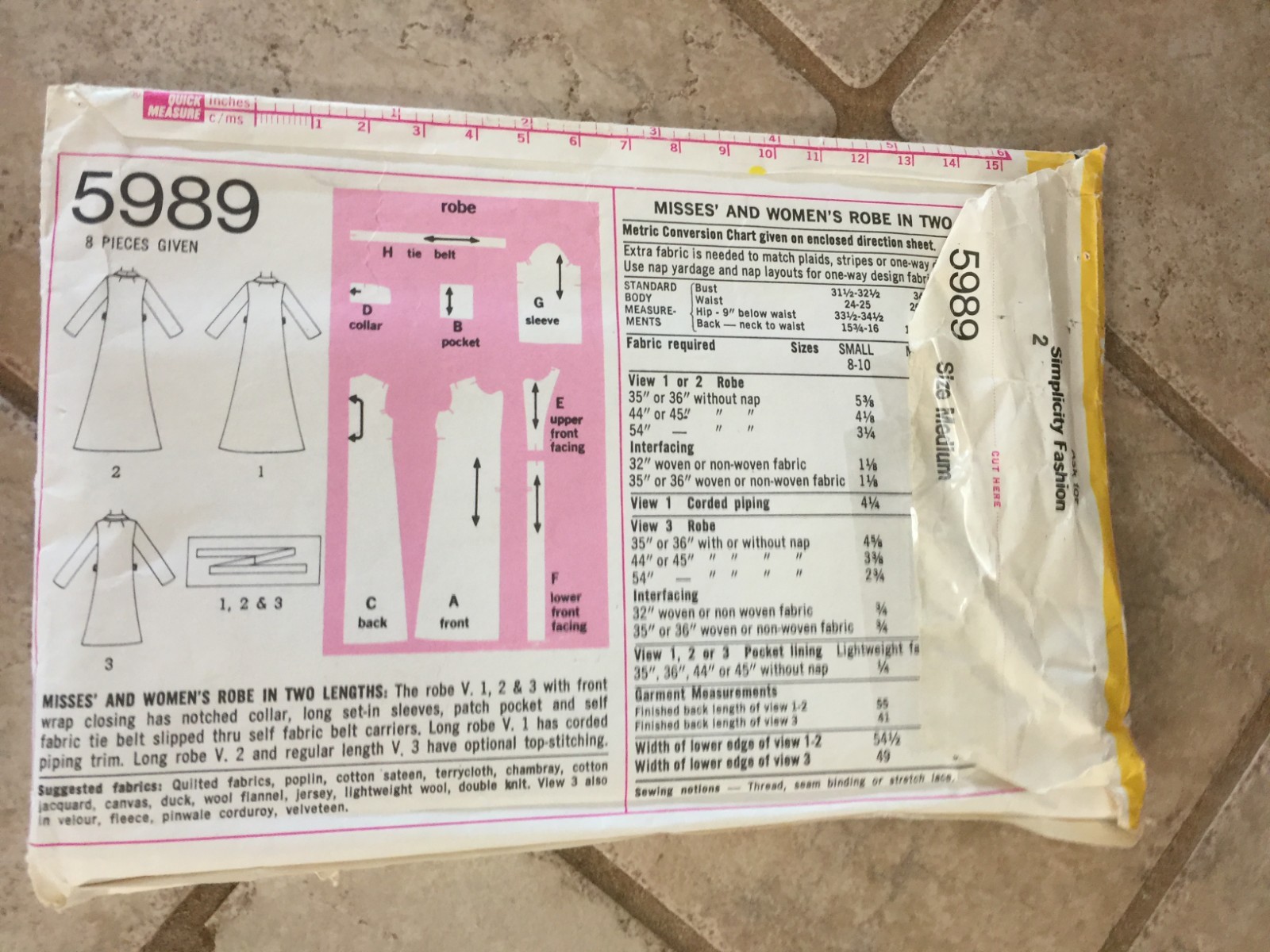 Vintage Simplicity Women's Pattern #8861 Size 14 Shirt In Two Lengths Tie Belt