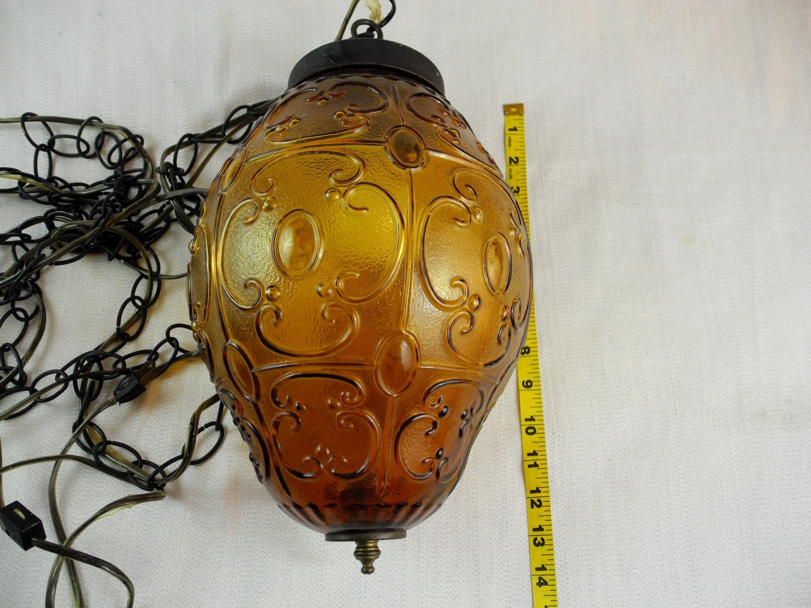 Vintage  Amber Glass Hanging Swag Pendant Lamp Light MID Hollywood