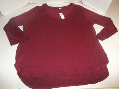 NWT Old Navy Relaxed Burgundy Wine V Neck Top Size XL Long Sleeve Shirt Hi/Lo