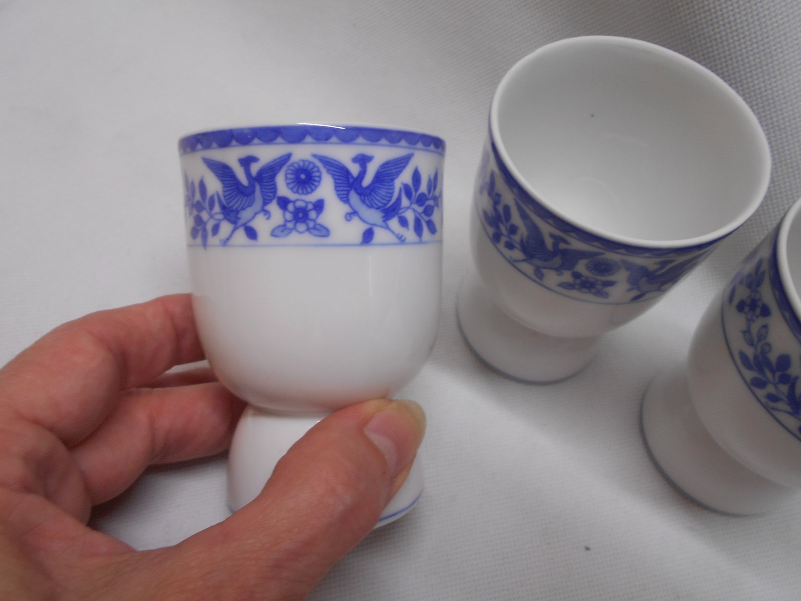 3 vintage blue & white Royal Sometuke Nippon egg cups