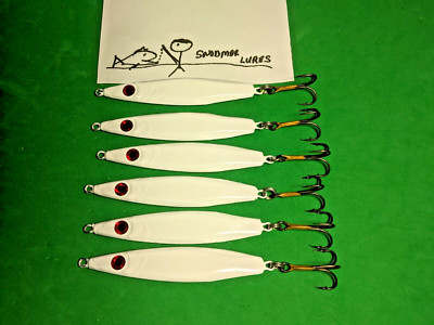 6 - 2 oz LEAD FLUTTER  FISHING  SPOONS SLAB LURES JIGGING CASTING White