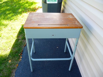 Vintage Student School Desk With Wood Top Open Front Garden