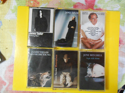 BEST PRICE James Taylor 5 Cassette Lot + Joni Mitchell Night Ride Home