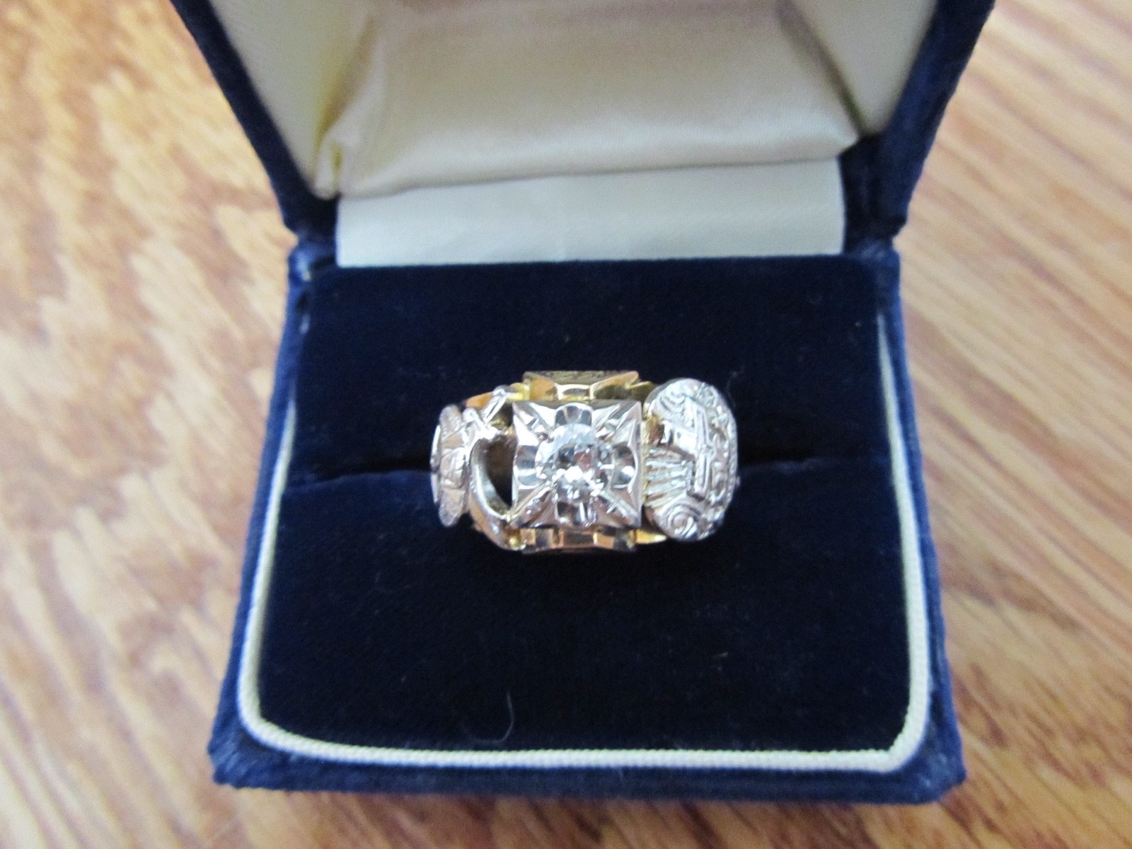 1950's Diamond 14K Gold Platinum Schriners / Scottish Rite 32nd Degree Ring 8.7