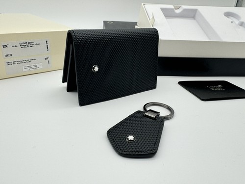 Pre-owned Montblanc Black Leather Card Holder Wallet & Key Set 100% Genuine $475
