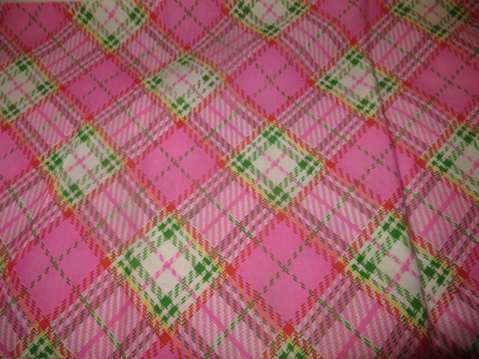 Vintage Pink Plaid Fabric -- 44