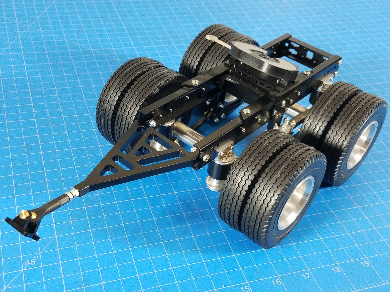 2 Axles Dolly Tractor Trailer Pin Mount 5th Wheel Coupler Tamiya 1/14 R/C Truck