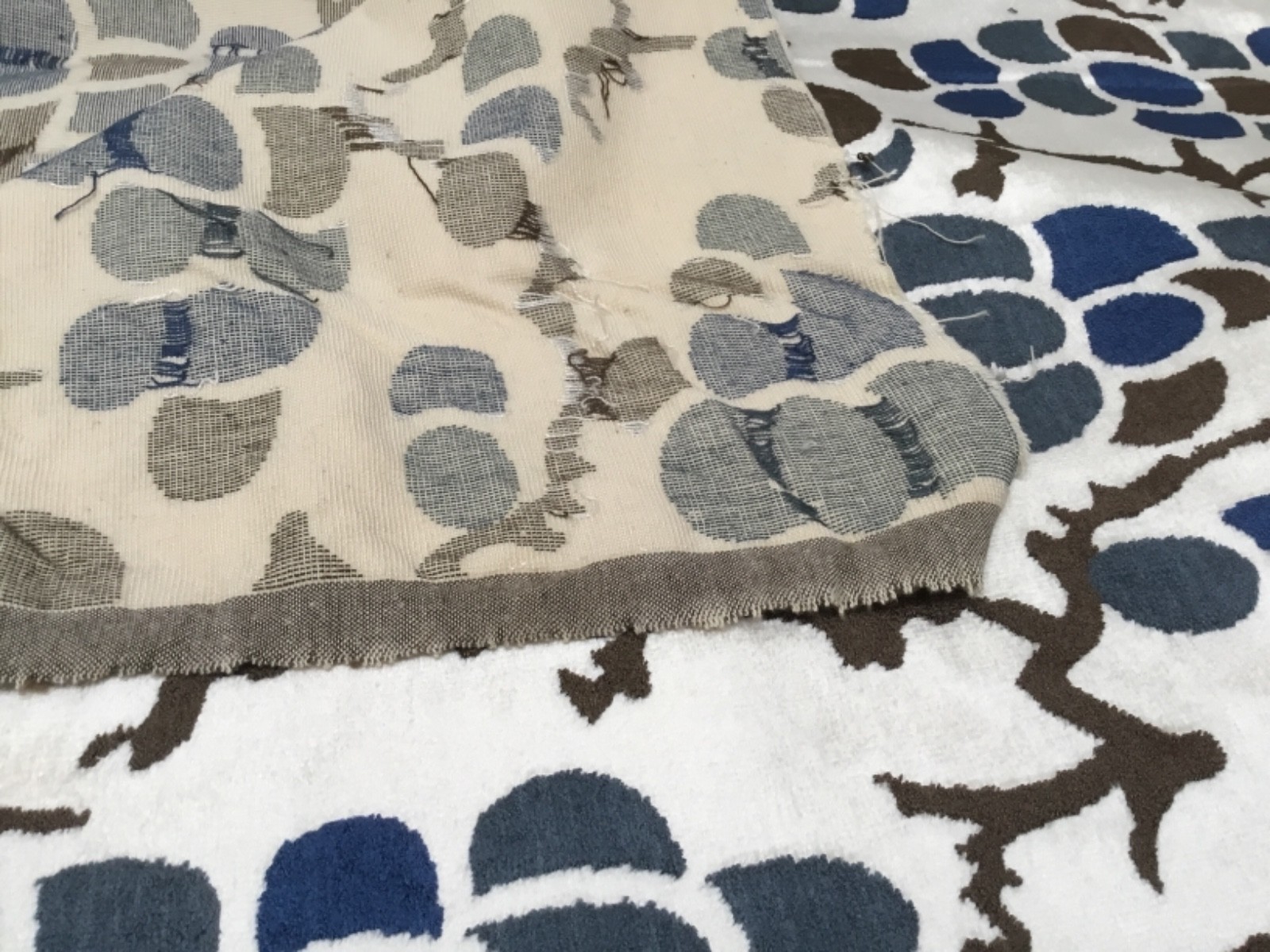 Velvet Chenille Upholstery Fabric Blue/Gray/Brown Grapes Modern 2.4 yards 54”