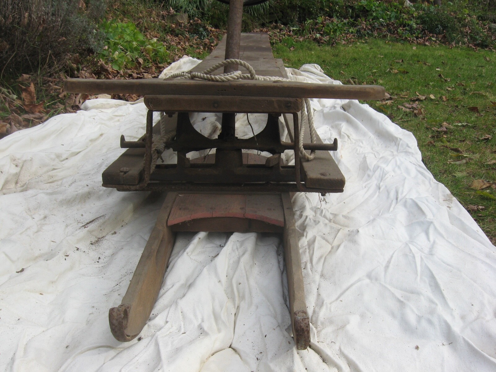 Antique Traverse Sled with Original Antique Steering wheel