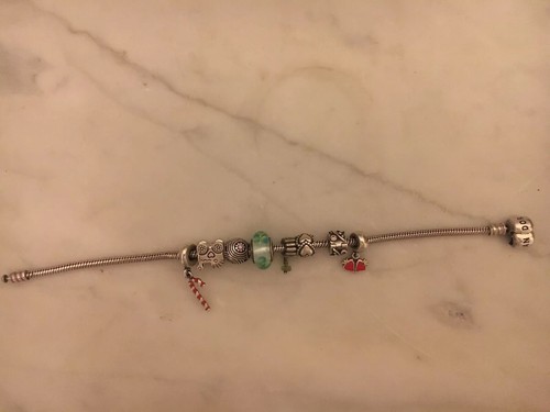 Sterling Silver Pandora Slide Charm Bracelet Baby Carriage Hearts Clasp Glass