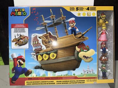 Super Mario Action Deluxe Bowser's Airship Playset w Mario Figures Limited 