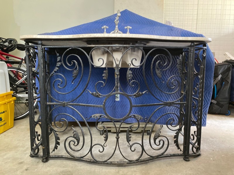French Bathroom Vanity : Wrought Iron,Travertine : Herbeau Lille faucet
