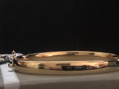 Pre-owned Roxx Fine Jewelry Bangle Bracelet 7.7mm 14k Yellow Gold 6.5" Polished Half Round Hinged 29.98g
