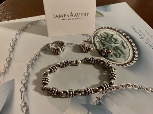 James Avery Retired Silver Beaded Thatch SET - Earrings, Ring And Bracelet