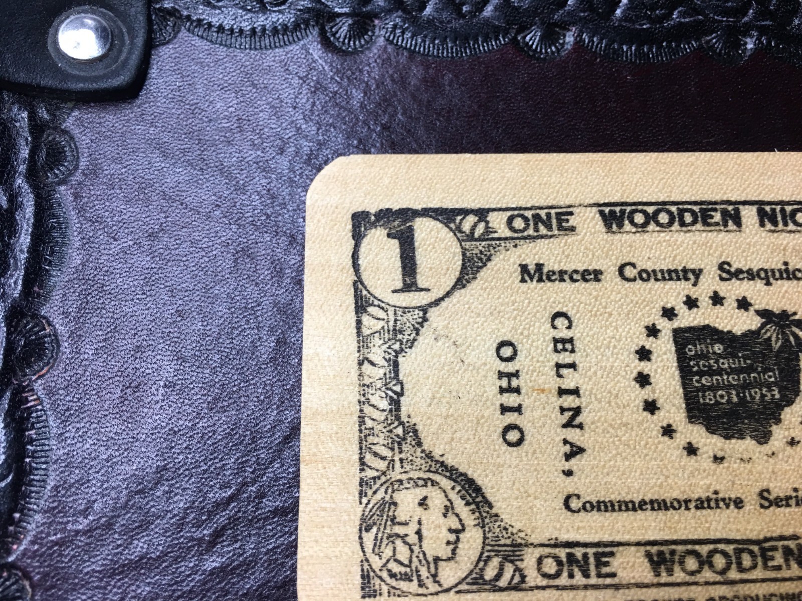 Wooden Nickel Mercer County Sesquicentennial Celina Ohio Wood Square Card