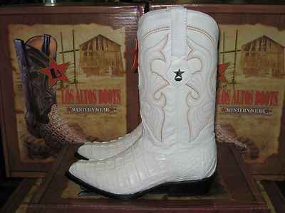 Pre-owned Los Altos Boots Los Altos Women White Genuine Crocodile Tail Western Cowboy Boot (m) L091281