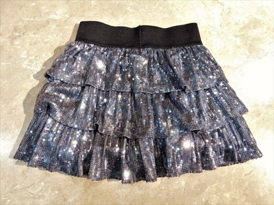 1128  Childrens Place Silver Sequin Layered Ruffle Party Skirt 8