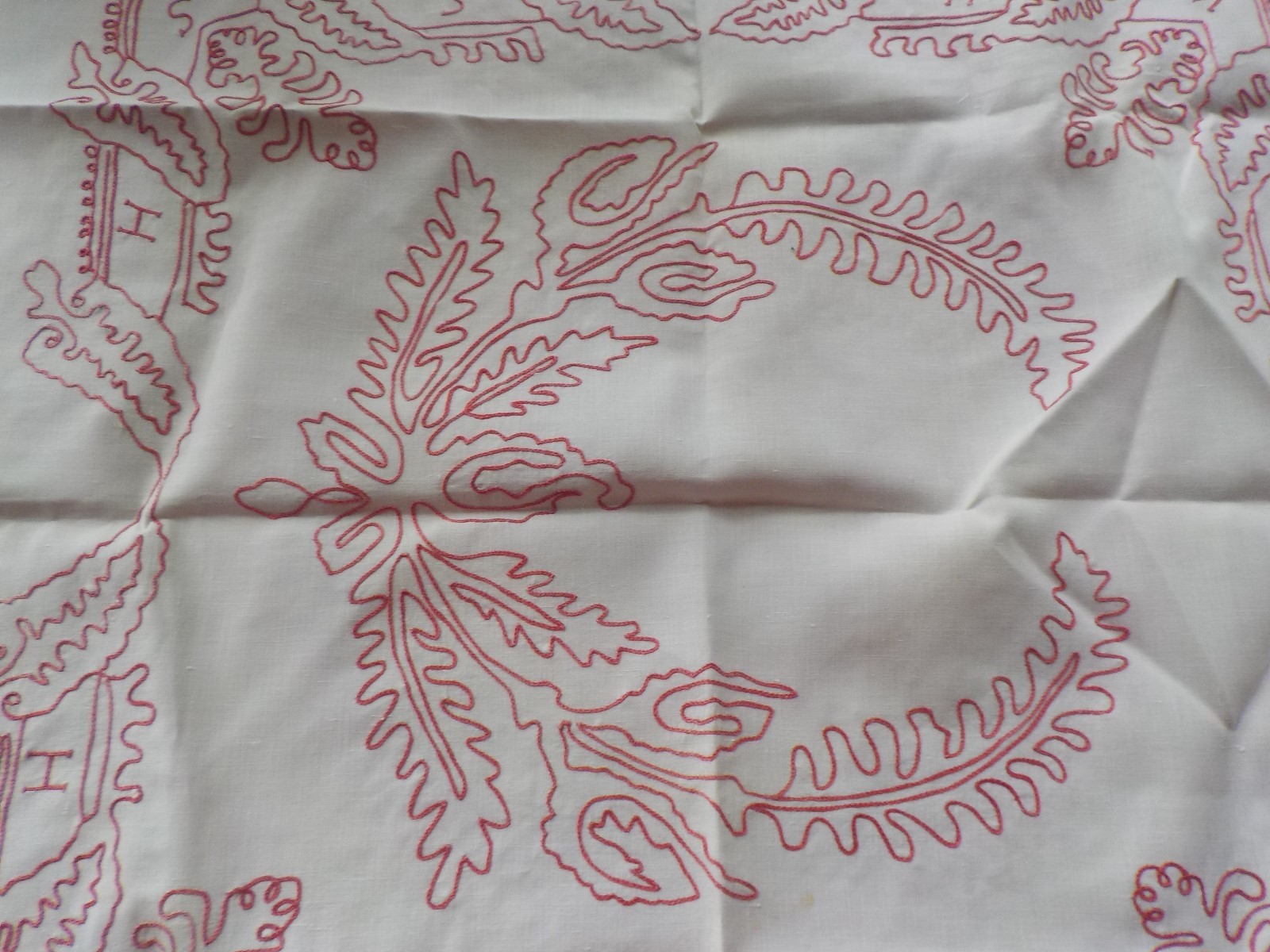 VINTAGE ANTIQUE FRENCH LINEN REDWORK EMBROIDERY LACE ALSACE