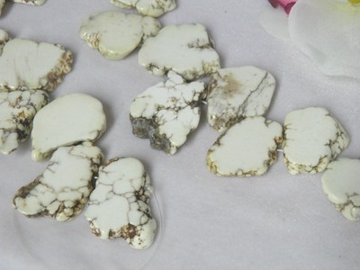 30-35mm white turquoise freeform slab top side drilled beads 12