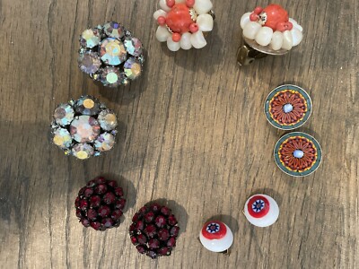 Lot Of  5 Vintage Clip On Earrings millefiore Glass warner Micro mosaic Round