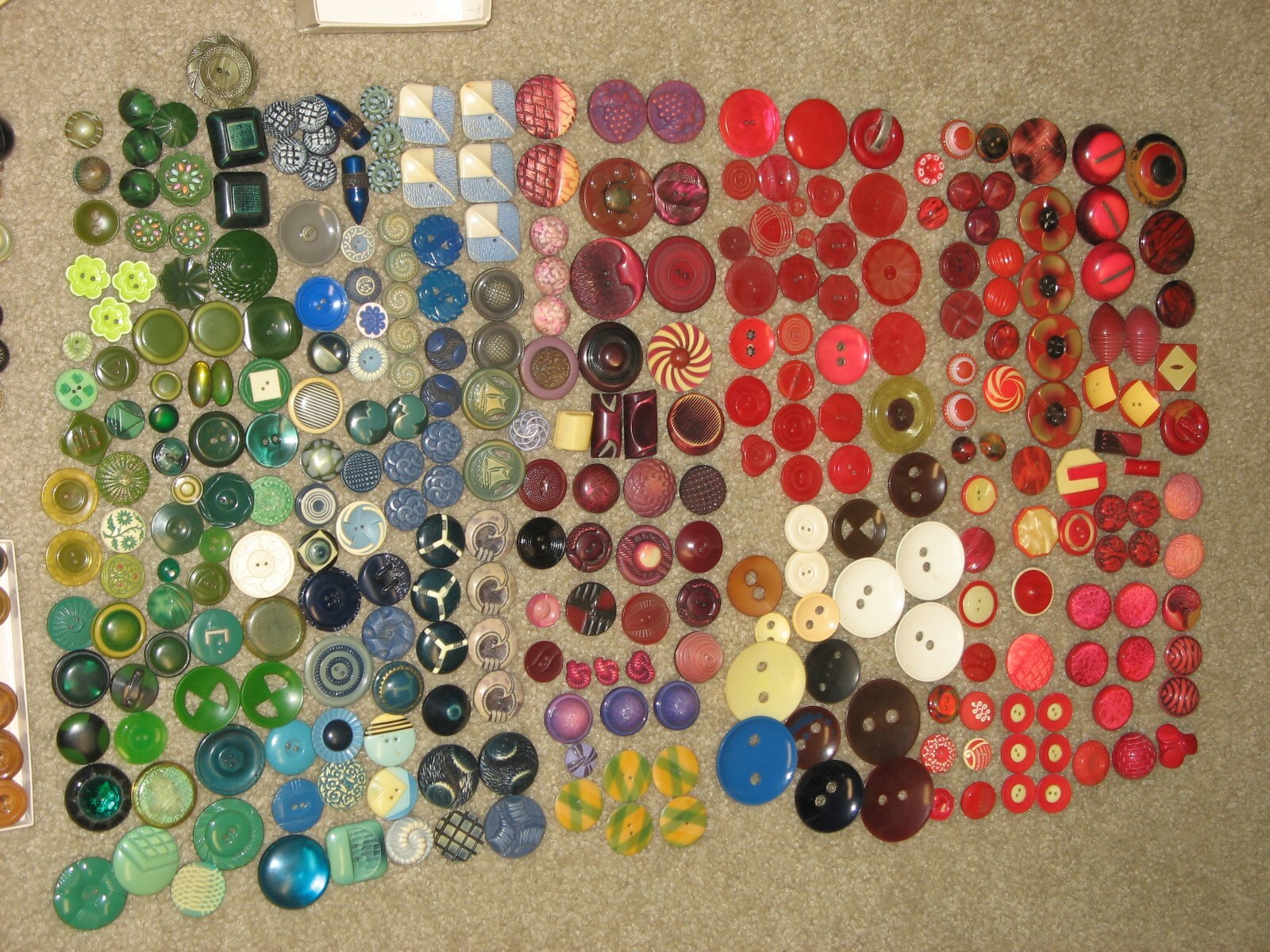 Large box of vintage assorted celluloid buttons from Grandmothers' collection.