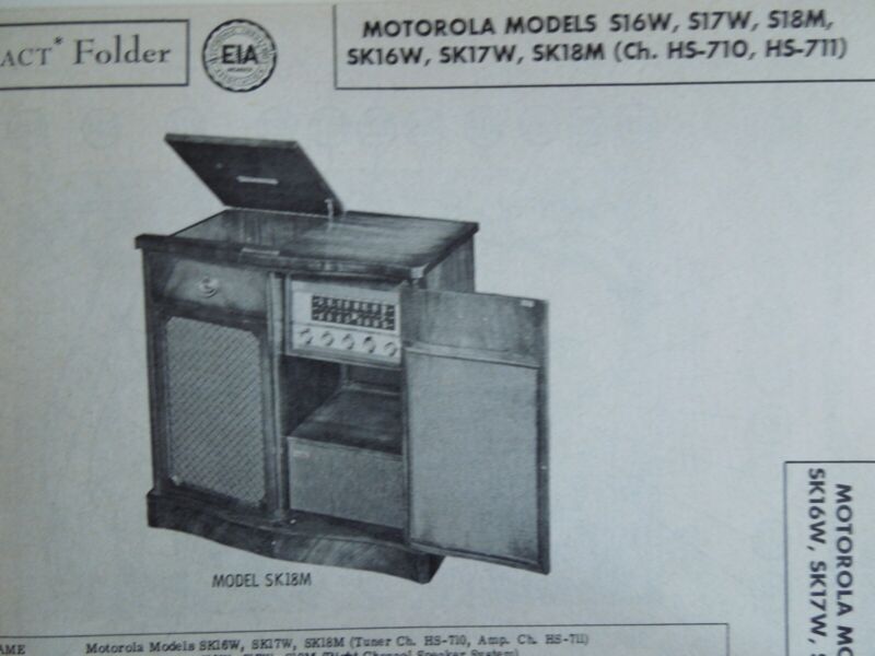 Original Sams Photofact Manual MOTOROLA S16W, S17W, S18M, SK16W, SK17W (445)