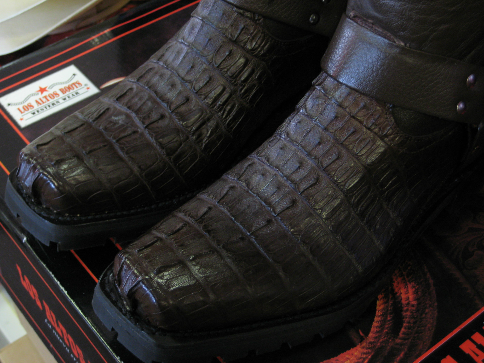 Pre-owned Los Altos Boots Los Altos Genuine Crocodile Brown Motorcycle Biker Western Cowboy Work Ee Boot