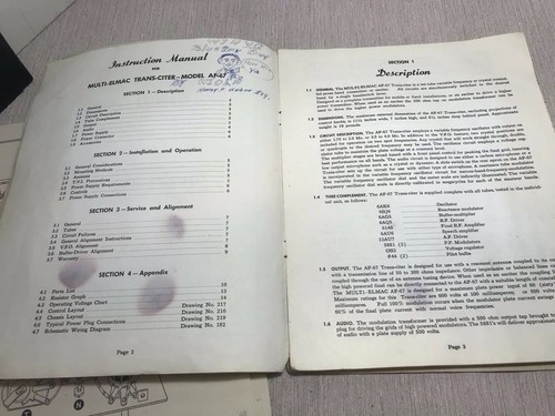 vtg Multi-Elmac Model AF-67 Amateur Receiver Install & operating manual original