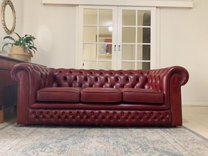 Chesterfield 3 Seater Genuine Leather Couch Lounge Sofa
