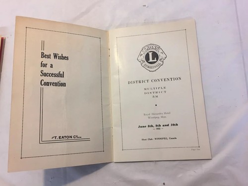 LIONS Club INTERNATIONAL June 1952 Annual Convention Program Winnipeg Canada