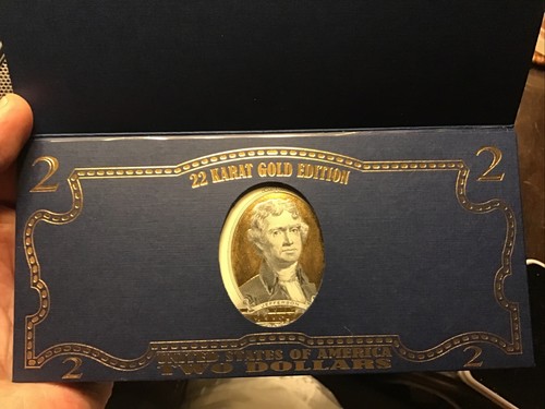 22k Gold Layered Uncirculated Two Dollar Bill - Special