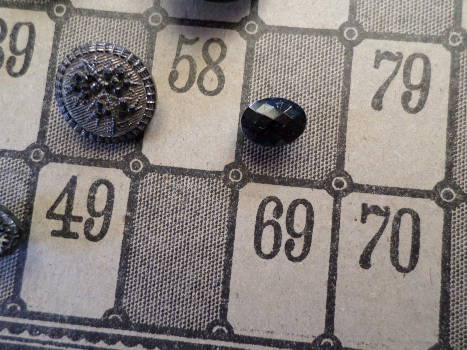 Vintage Black Glass Buttons Art Deco Floral Oval Round