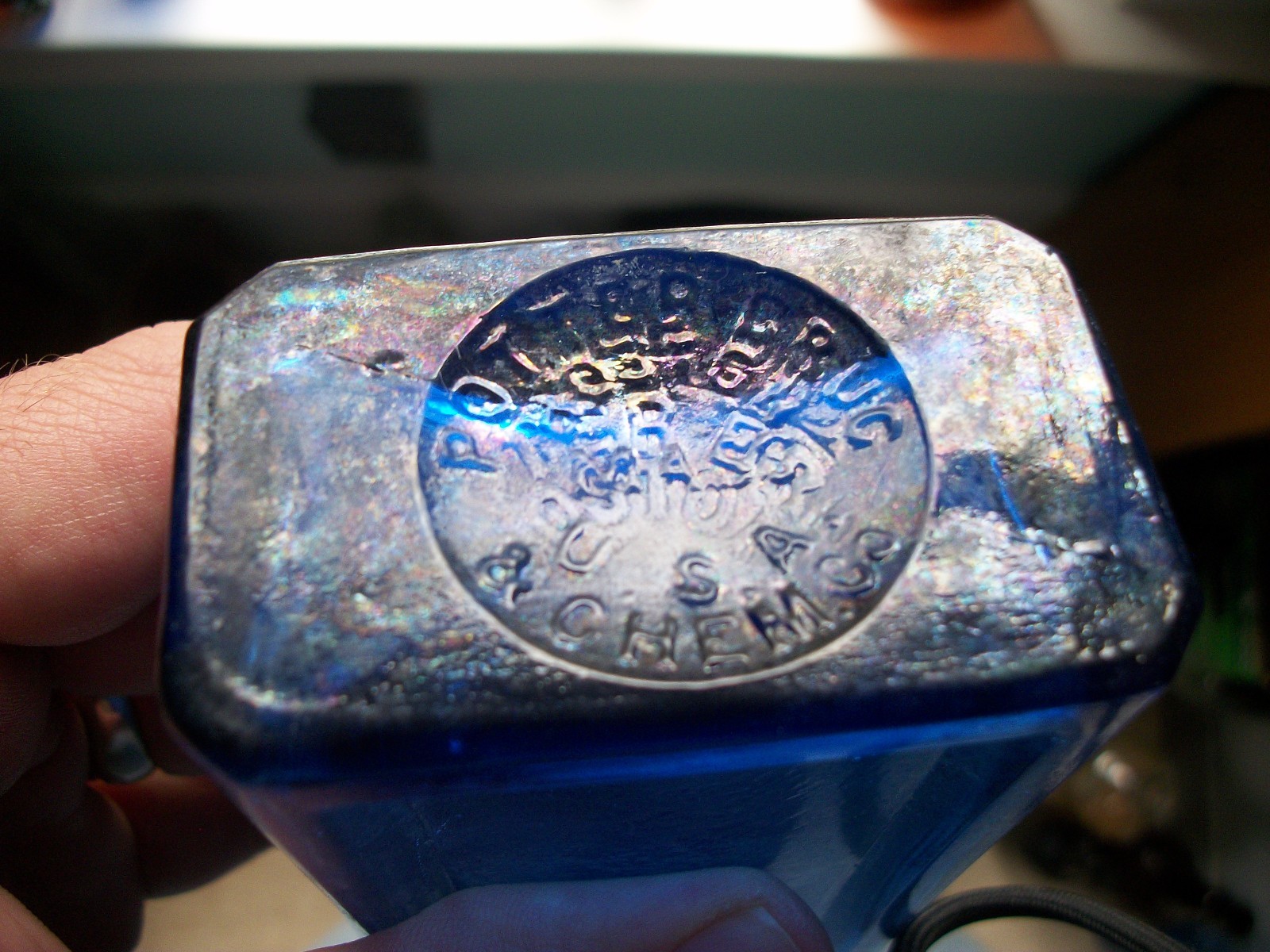 GORGEOUS SAPPHIRE BLUE SANFORD'S RADICAL CURE APPLIED TOP 1870S POTTER DRUG CO