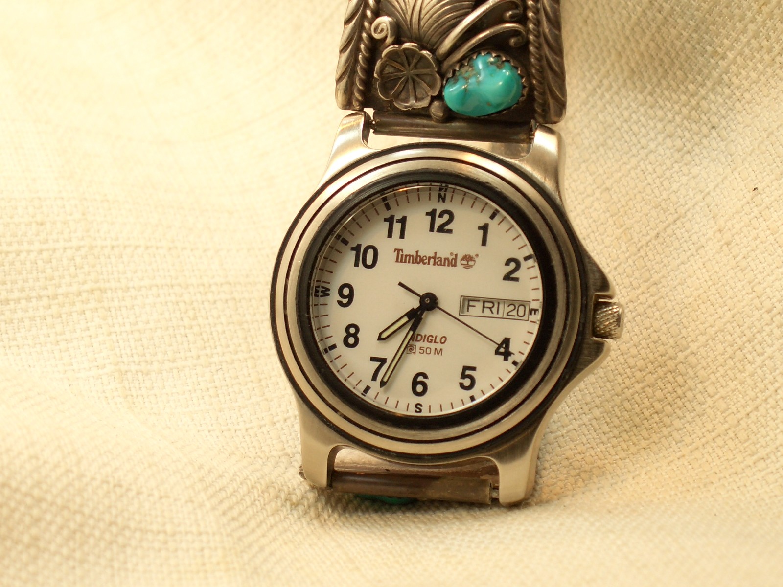 Vintage Sterling Native American Turquoise Coral Timberland Watch W. Denet Dale