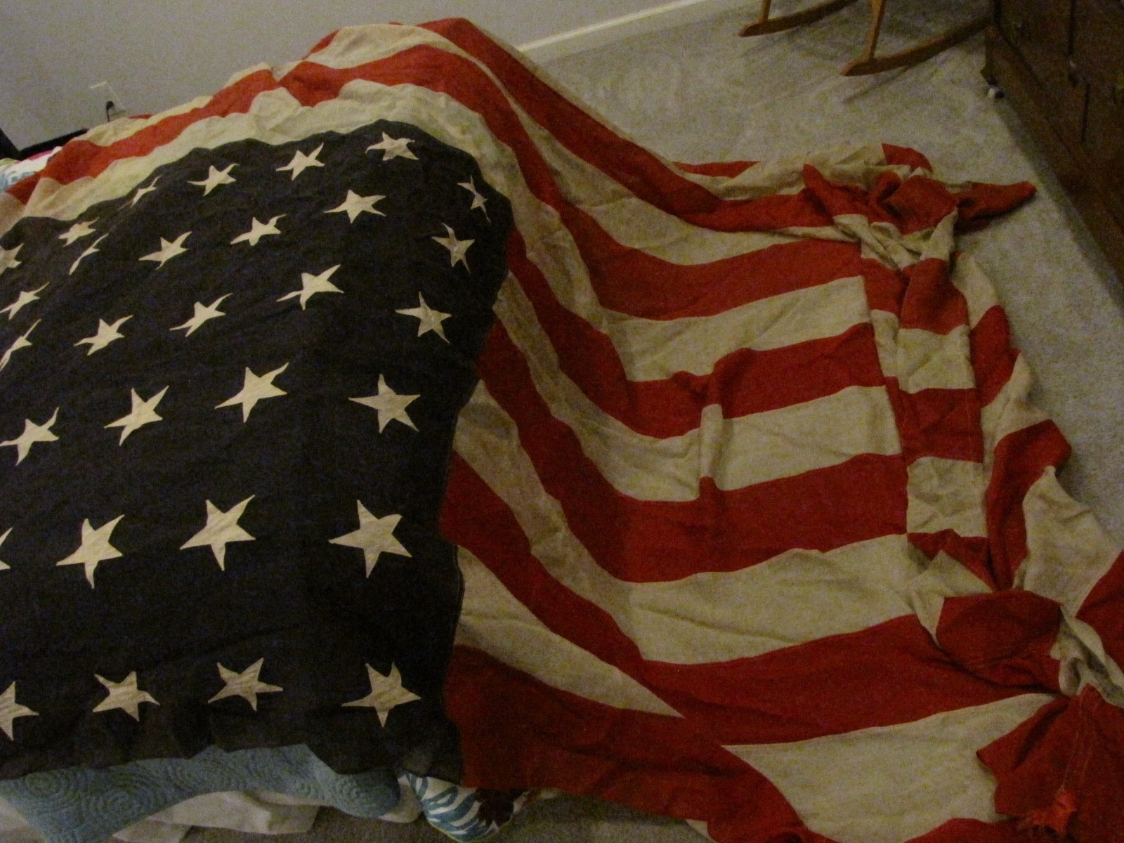 Early 1912 ERA  48 stars ,10x 8, Huge FORT FLAG ,Linen, With rope sewn in fly