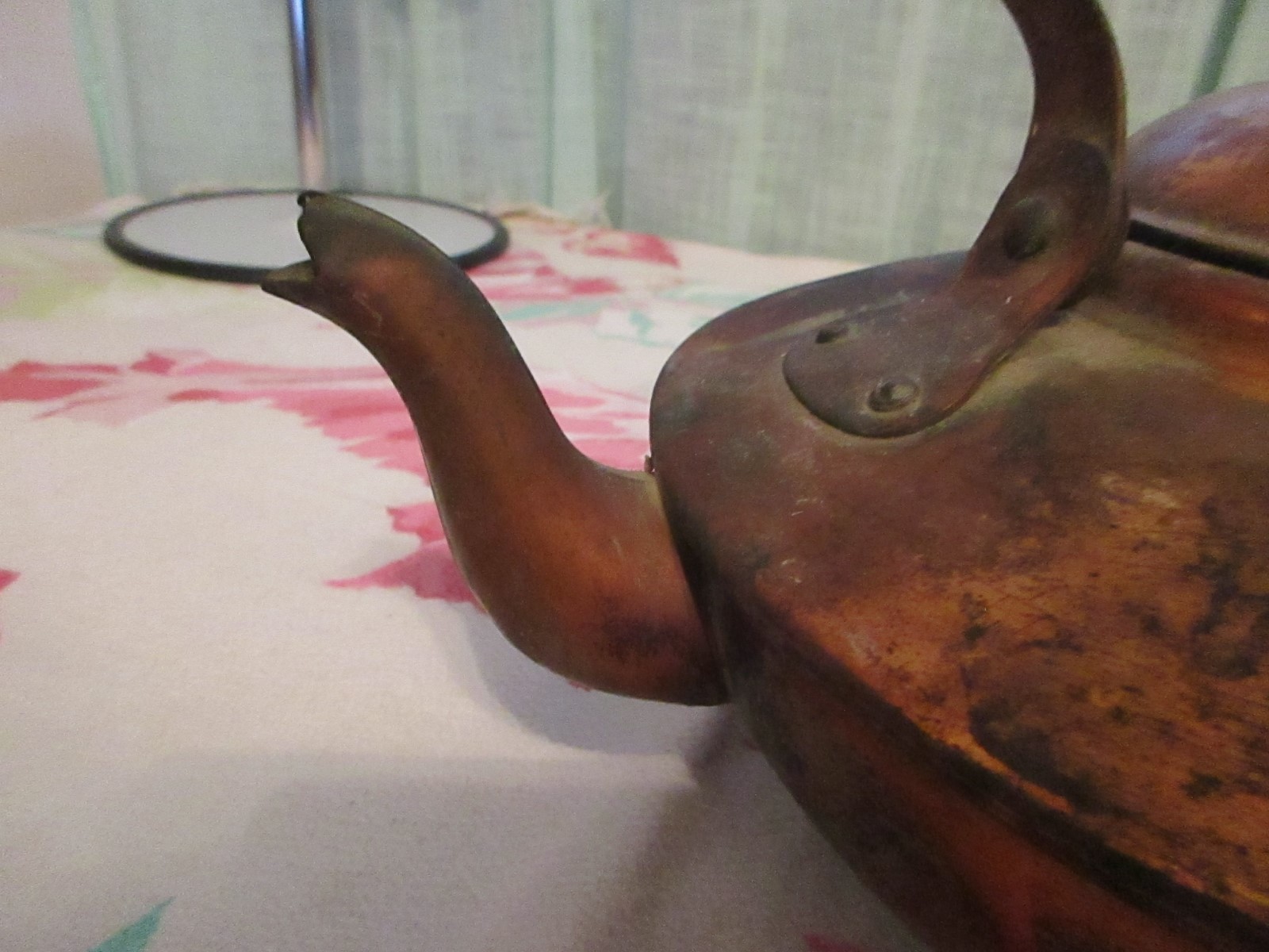 Vintage Portugal Copper Genie lamp Tea Kettle Wood handle 8x8