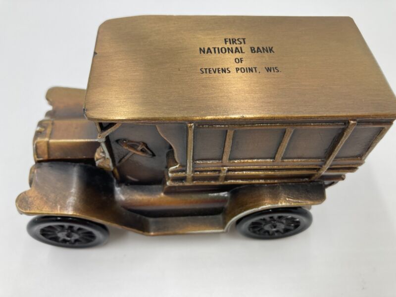 1915 Ford Omnibus Banthrico Coin Bank Box Bank Stevens Point Wisconsin M11745B