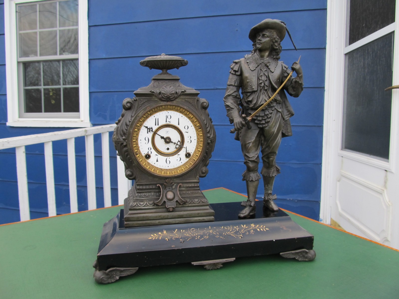 LG Antique Florenz Kroeber ARIZONA Aesthetic Movement Spelter Mantel Clock 20