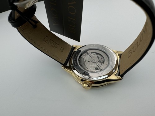 Pre-owned Bulova Sutton Gold Stainless Automatic 4-hand Watch Open Heart Leather 42mm