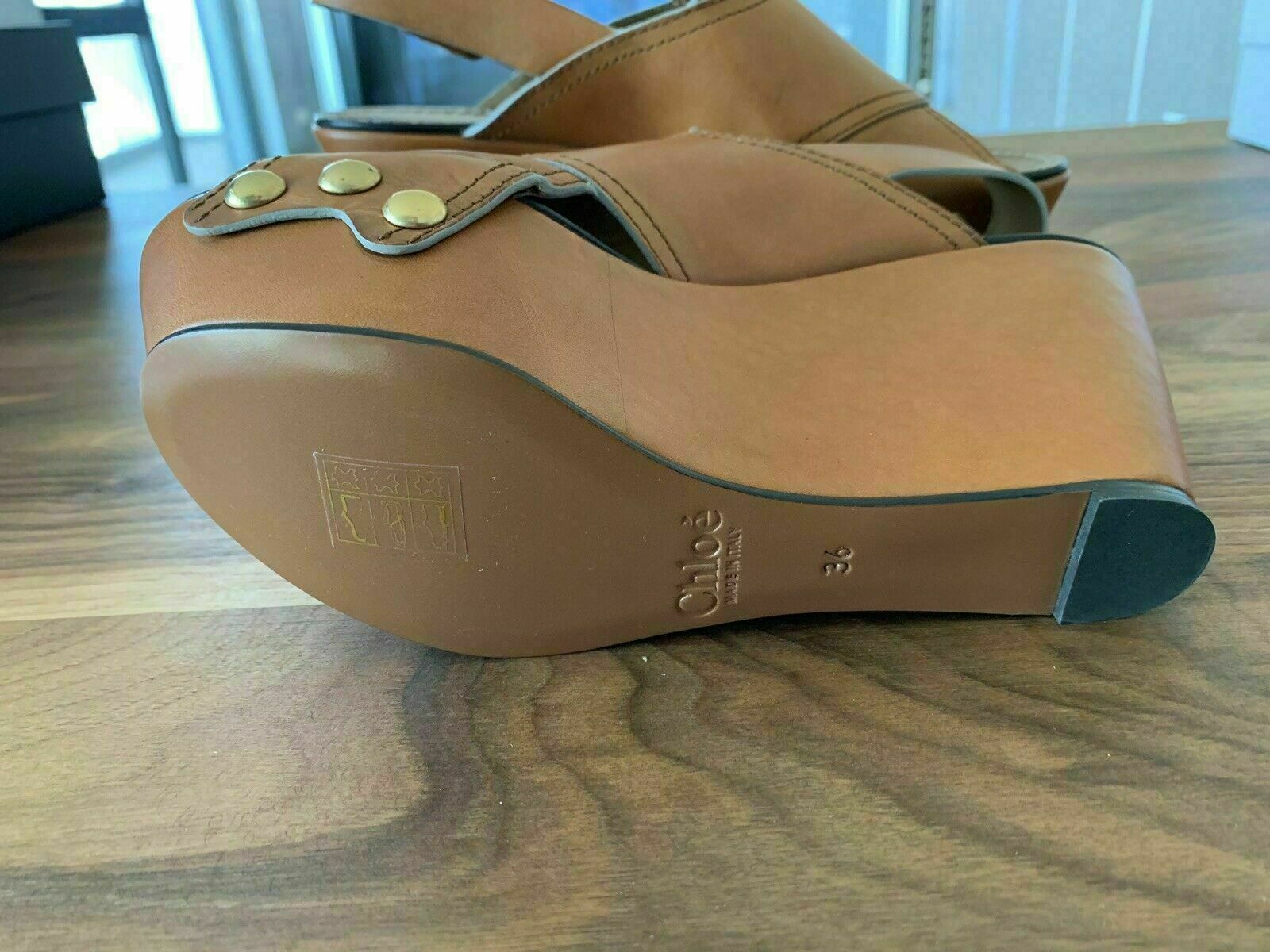 Pre-owned Chloé Chloe Mischa Platform Wedges Sandals Mules Shoes Court Shoes Heels In Brown