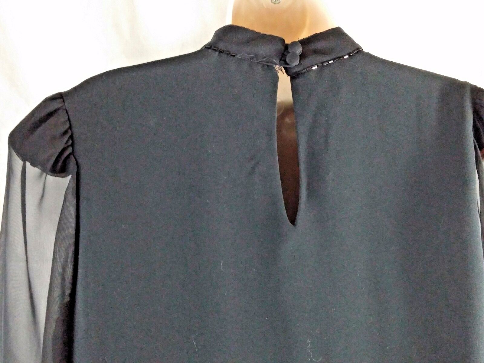 Amanda Fay Women's Dress Size 8 Black Sheer Sleeves Lined Beaded USA Vintage