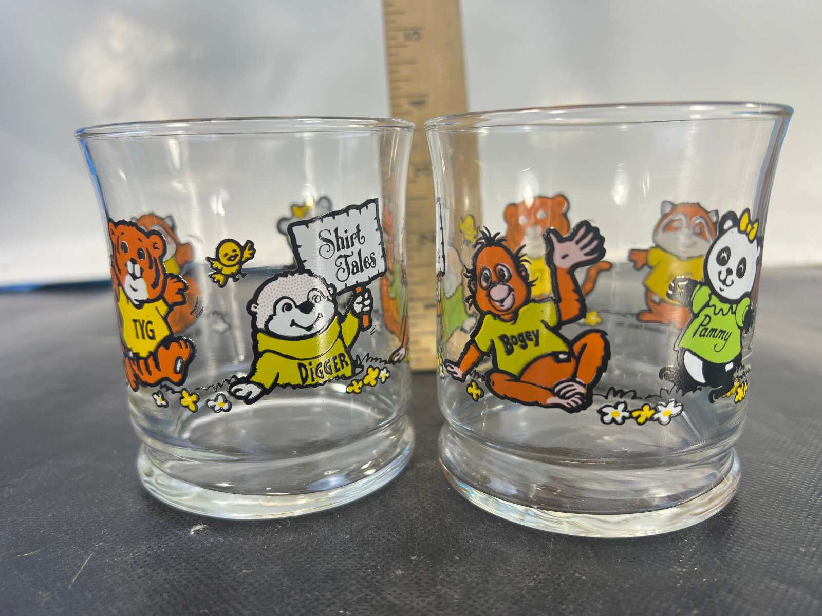 Rare Vtg Shirt Tales 1982 Hallmark 2 Juice Glasses Drinking Rare Vtg Shirt Tales 1982 Hallmark 2 Juice Glasses Drinking