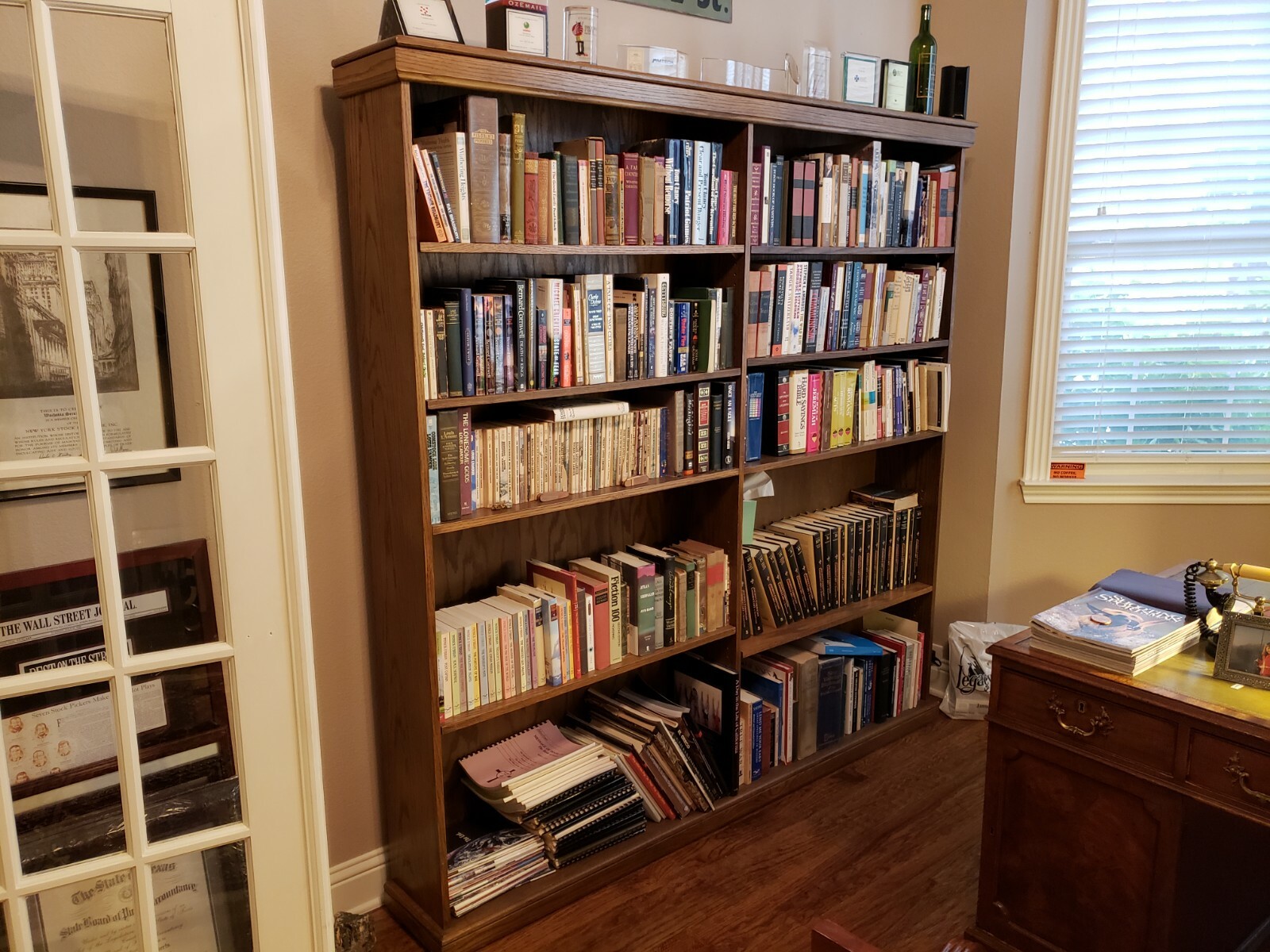 Custom made solid oak wall bookcase